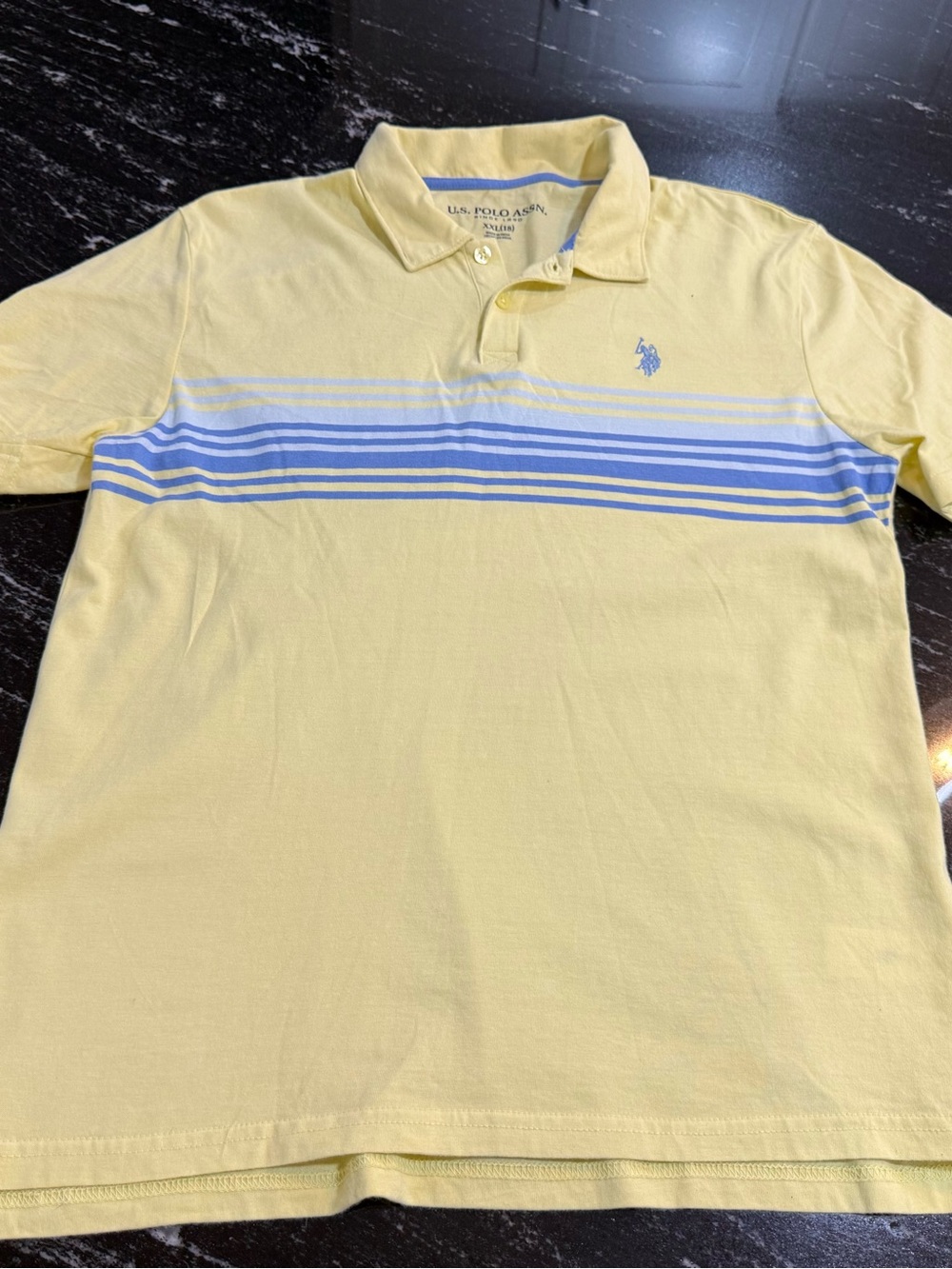 U.S. Polo Assn Boys XXL 18 Yellow Blue Striped Polo Shirt 100% Cotton Logo